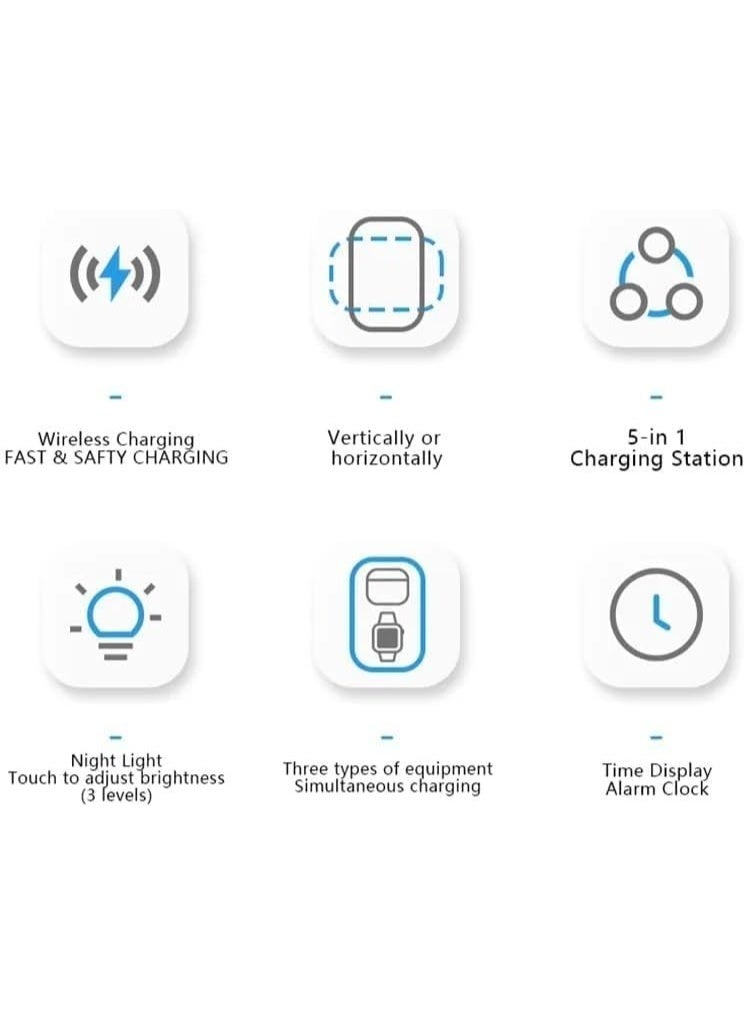 5-in-1 Magnetic Wireless Charging Station with Digital Alarm Clock & RGB Night Light - MagSafe Compatible Fast Charger for iPhone 17/16/15/14/13/12, Apple Watch Ultra/11/10 & AirPods Pro - Desktop Organizer Dock with Snooze & Dimmable LED - Image 3